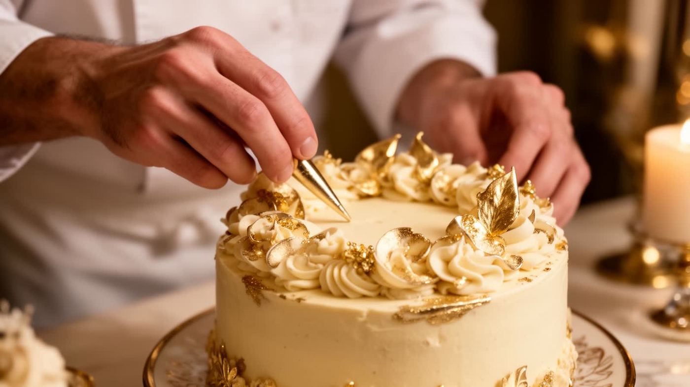Chef Deepanshi decorating a luxury eggless cake during a cooking and baking class in Delhi